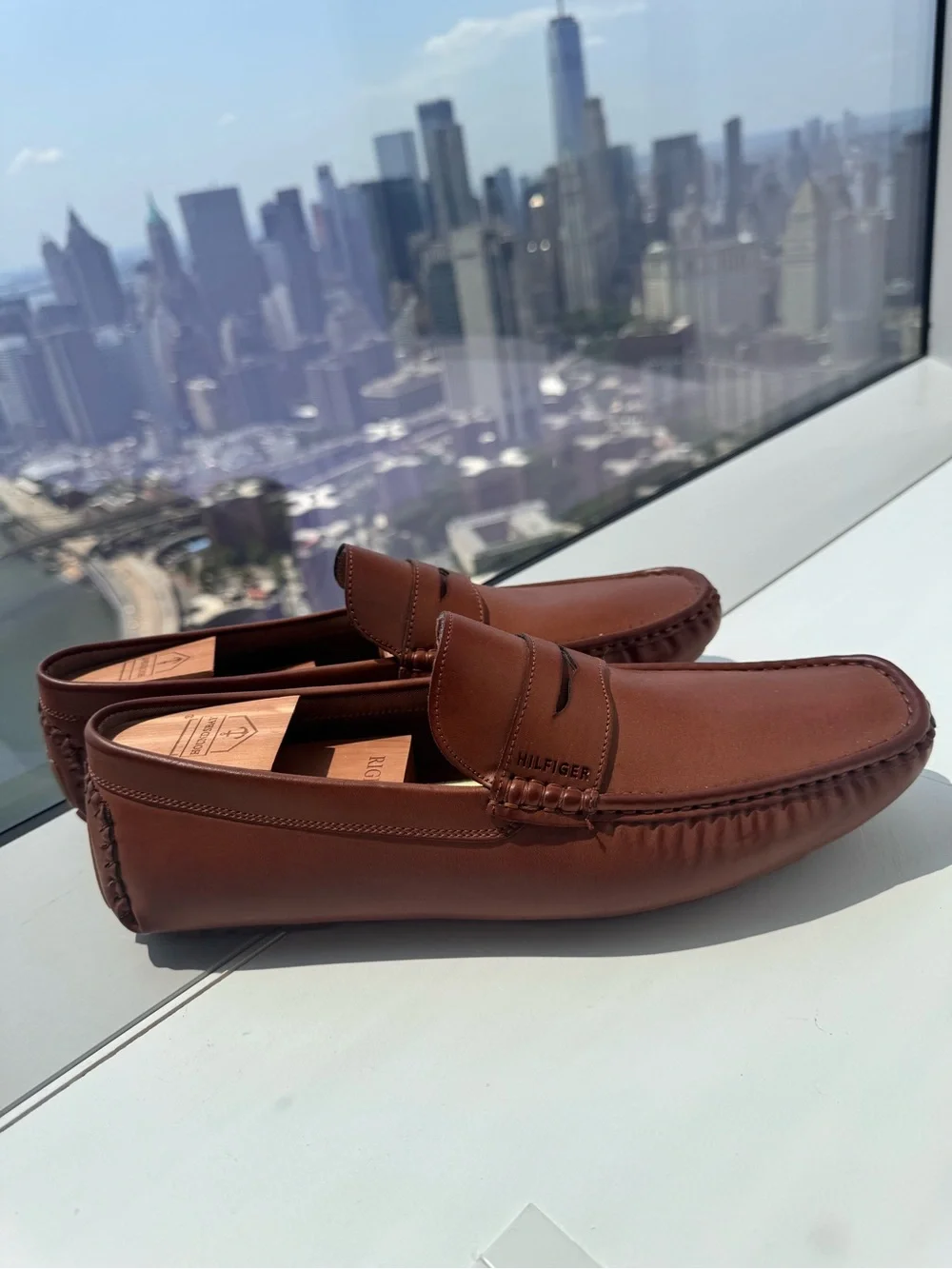 Tommy Hilfiger Cognac Leather Slip-On Driving Loafers
